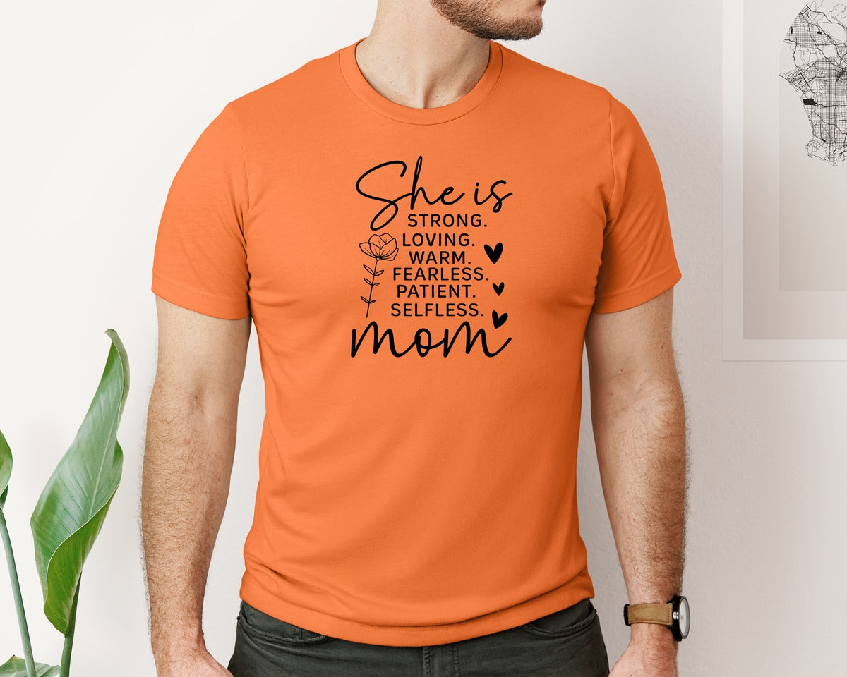 brand:Bella Canvas|color:Burnt Orange|She Is Strong Loved Mama Graphic T-Shirt