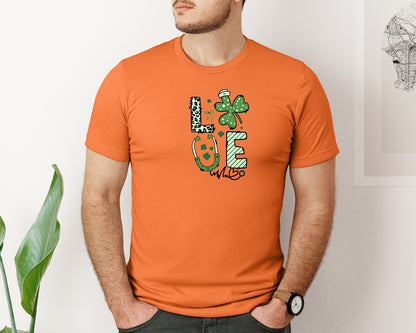 brand:Bella Canvas|color:Burnt Orange|Nurse Love Clover Shamrock St Patricks Graphic T-Shirt