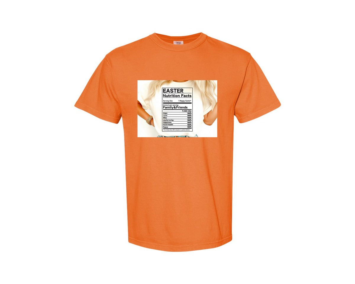 brand:Comfort Colors|color:Burnt Orange|Easter Nutrition Facts Easter 2 Graphic T-Shirt