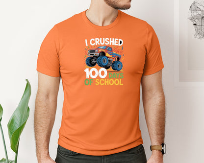 brand:Bella Canvas|color:Burnt Orange|I Crushed 100 Days Of School Truck Graphic T-Shirt