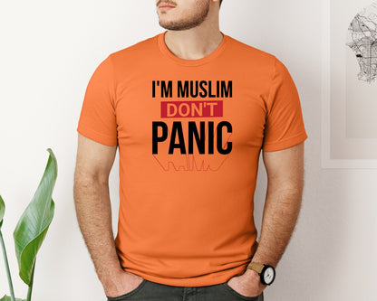 brand:Bella Canvas|color:Burnt Orange|Im Muslim Dont Panic Muslim Quote Is Graphic T-Shirt