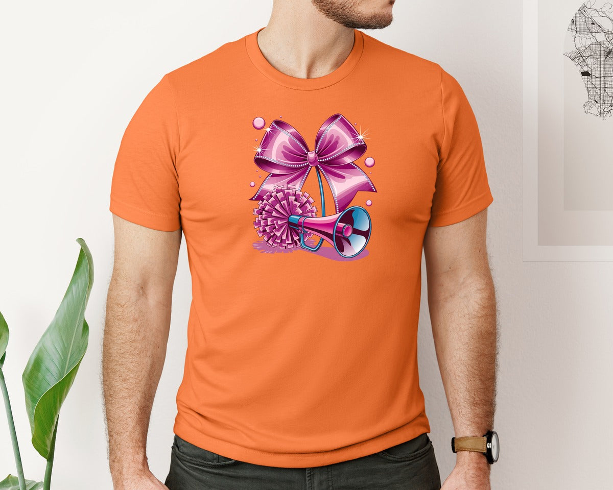 brand:Bella Canvas|color:Burnt Orange|Cheerleading Bow Pom Poms Graphic T-Shirt