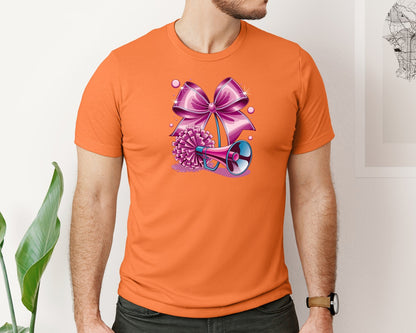 brand:Bella Canvas|color:Burnt Orange|Cheerleading Bow Pom Poms Graphic T-Shirt