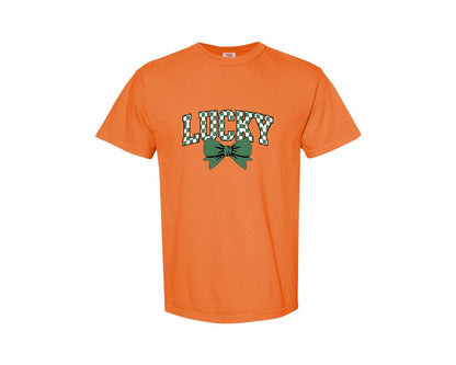 brand:Comfort Colors|color:Burnt Orange|Retro Checkered Lucky St Patricks Day 2 Graphic T-Shirt