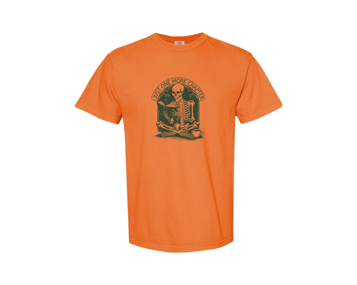 brand:Comfort Colors|color:Burnt Orange|Just One More Chapter Skeleton Coffee 2 Graphic T-Shirt