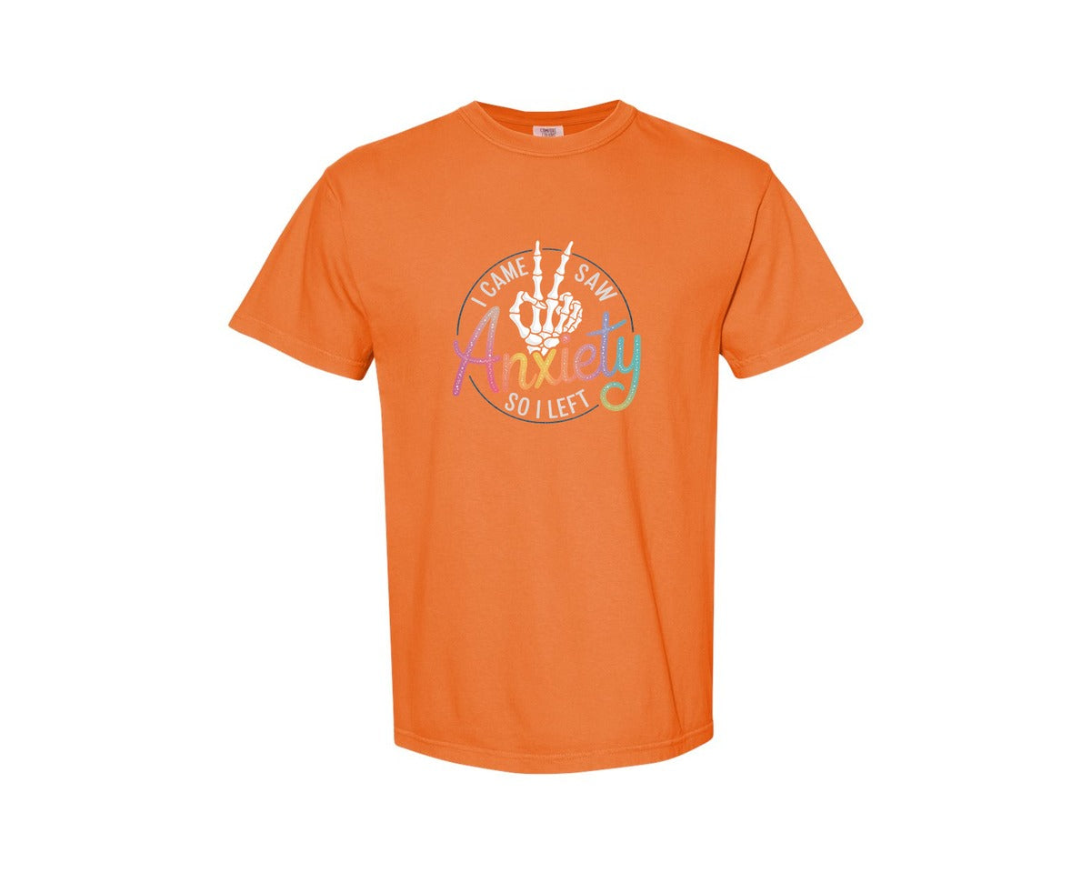 brand:Comfort Colors|color:Burnt Orange|I Came I Saw Anxiety Gothic 3 Graphic T-Shirt