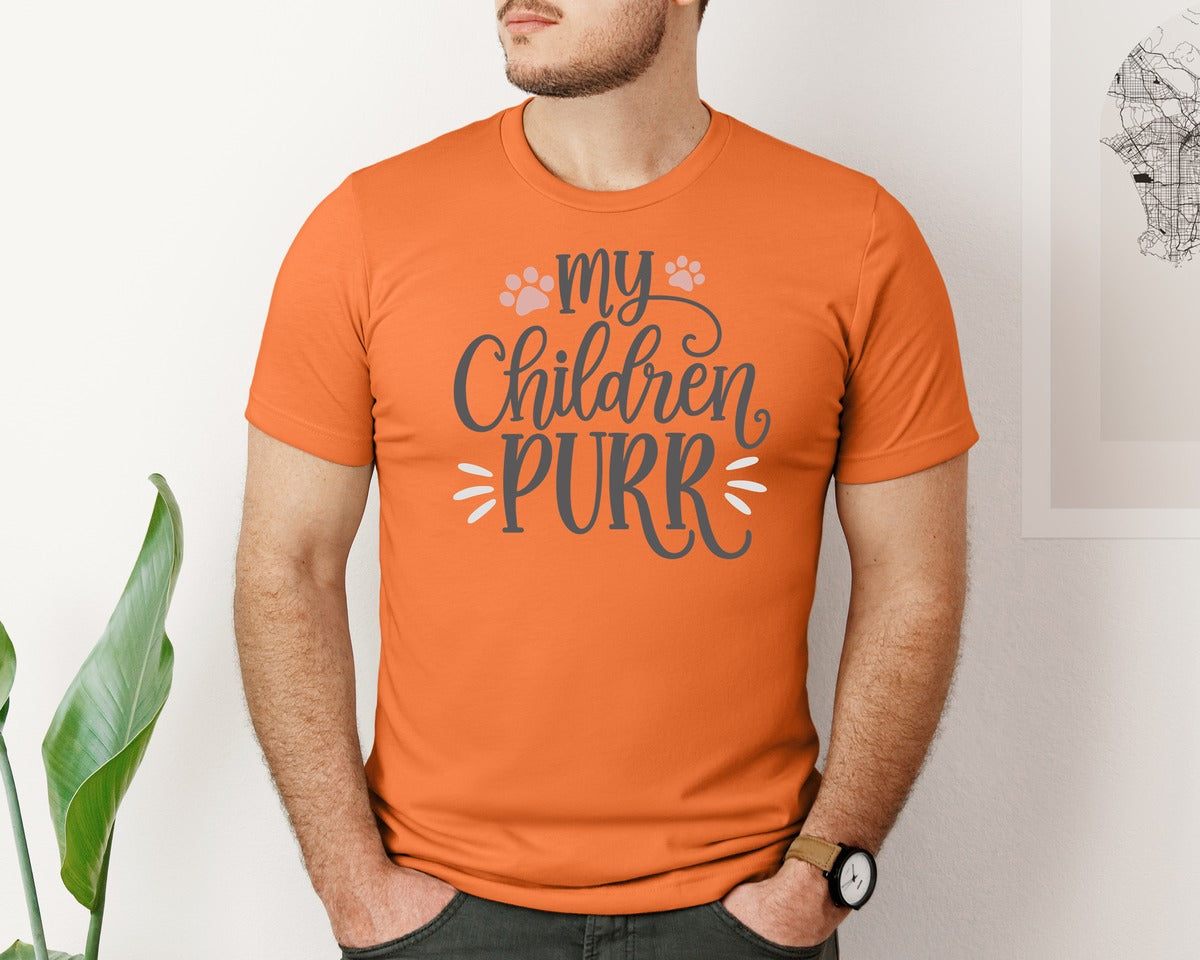 brand:Bella Canvas|color:Burnt Orange|My Children Purr Cute Cat Quote Graphic T-Shirt