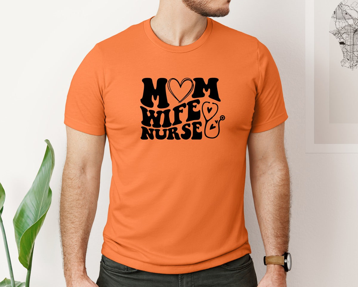 brand:Bella Canvas|color:Burnt Orange|Mom Wife Nurse Wavy Graphic T-Shirt