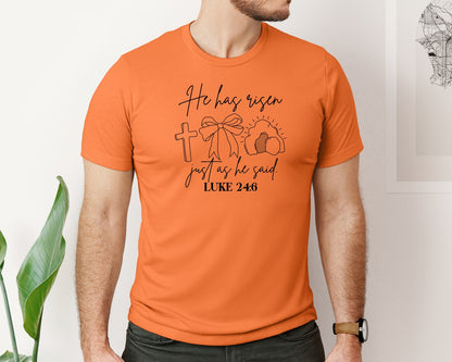 brand:Bella Canvas|color:Burnt Orange|He Has Risen Graphic T-Shirt
