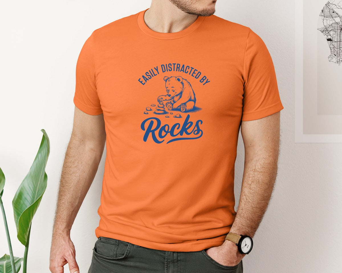 brand:Bella Canvas|color:Burnt Orange|Easily Distracted By Rocks Design Graphic T-Shirt