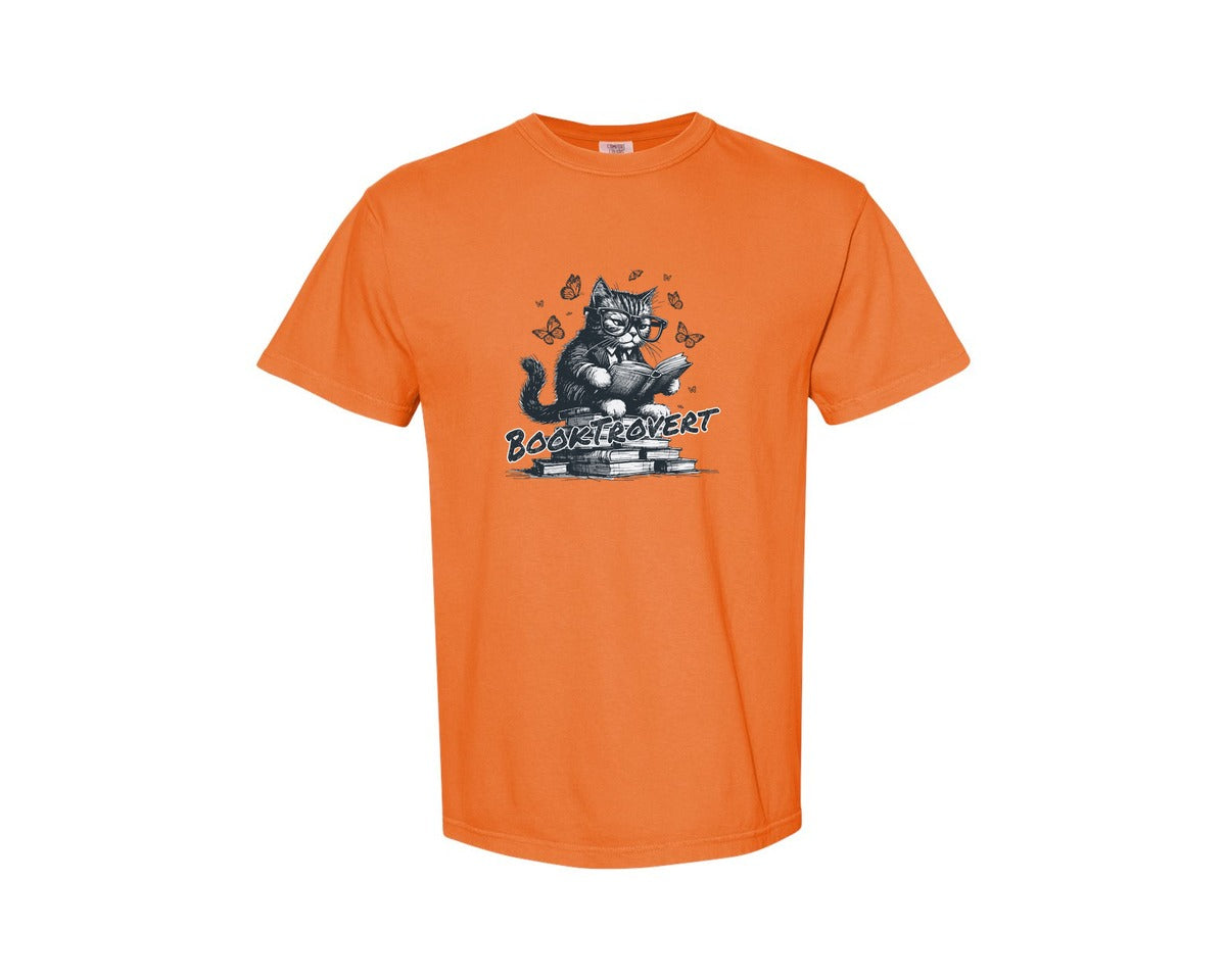 brand:Comfort Colors|color:Burnt Orange|Book Trovert Reading Cat Shirt Graphic T-Shirt