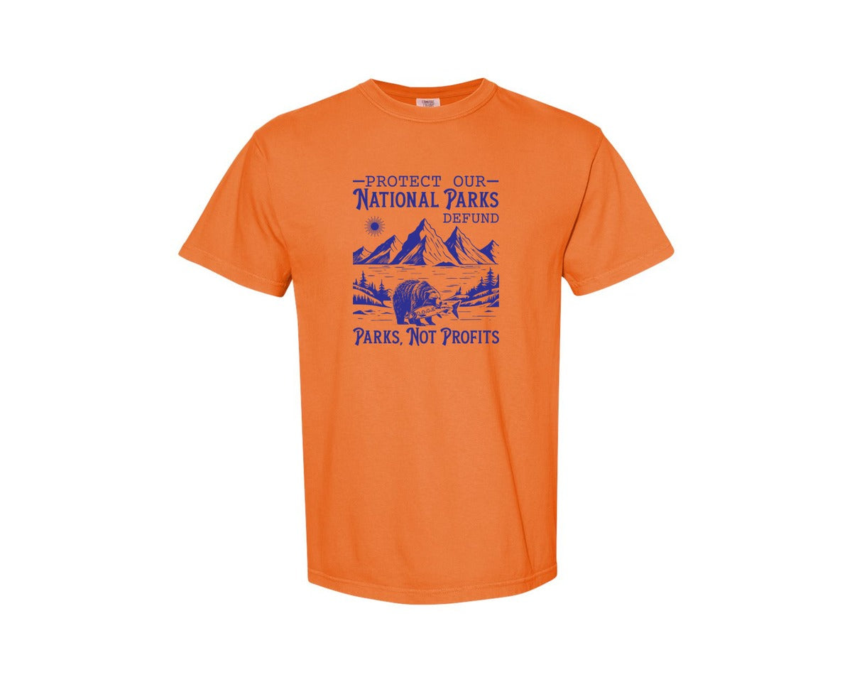 brand:Comfort Colors|color:Burnt Orange|Protect Our National Parks Defund Doge Graphic T-Shirt