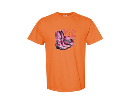 brand:Comfort Colors|color:Burnt Orange|Lets Go Girls Cowgirl Boots 2 Graphic T-Shirt