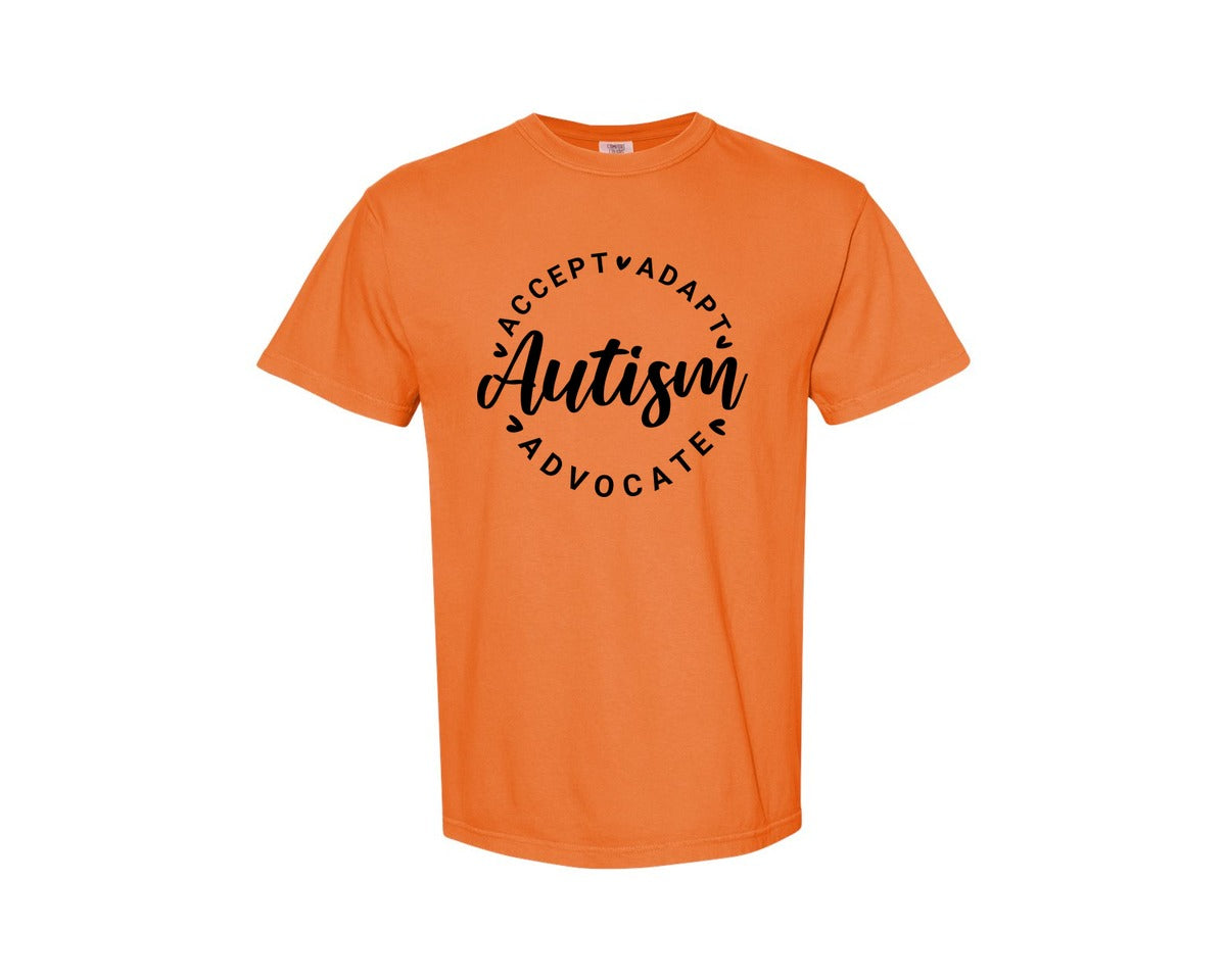 brand:Comfort Colors|color:Burnt Orange|Autism Awareness Accept Adapt Advocate 4 Graphic T-Shirt