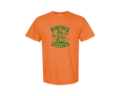 brand:Comfort Colors|color:Burnt Orange|Pinches Get Stitches Funny St Patri Graphic T-Shirt