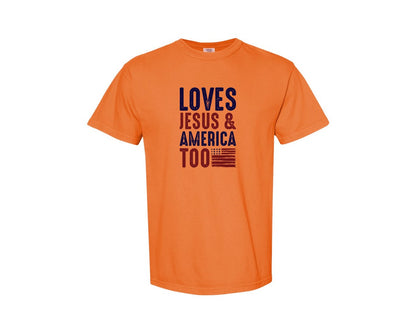 brand:Comfort Colors|color:Burnt Orange|Loves Jesus And America Too Jesus Graphic T-Shirt