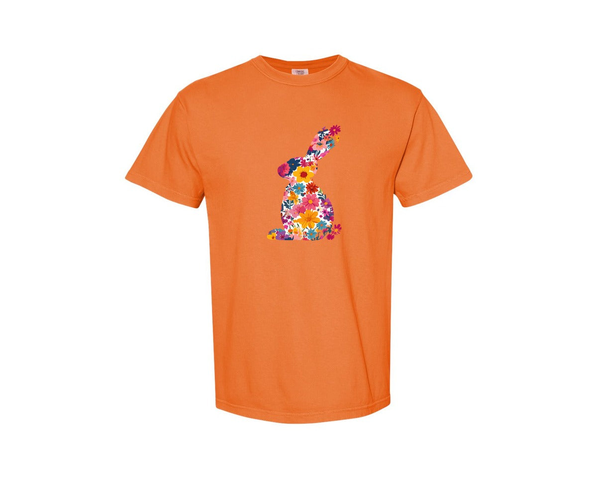 brand:Comfort Colors|color:Burnt Orange|Floral Bunny Easter Rabbit Graphic T-Shirt