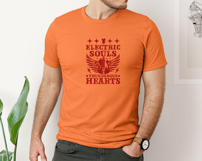 brand:Bella Canvas|color:Burnt Orange|Electric Souls Thunderous Hearts Graphic T-Shirt