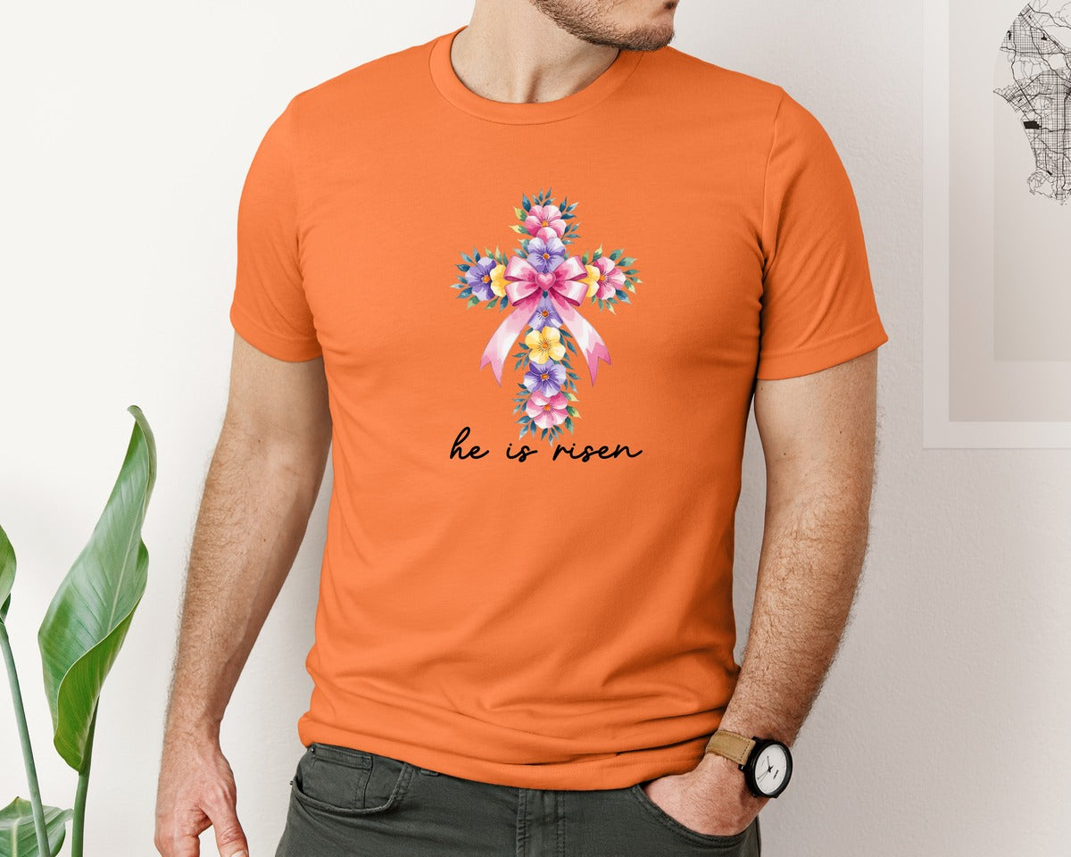 brand:Bella Canvas|color:Burnt Orange|Watercolor Cross Easter Bible Verse Graphic T-Shirt