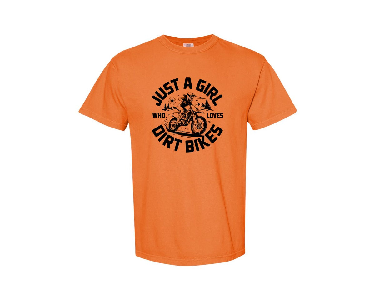 brand:Comfort Colors|color:Burnt Orange|Just A Girl Who Loves Dirt Bikes T S Graphic T-Shirt