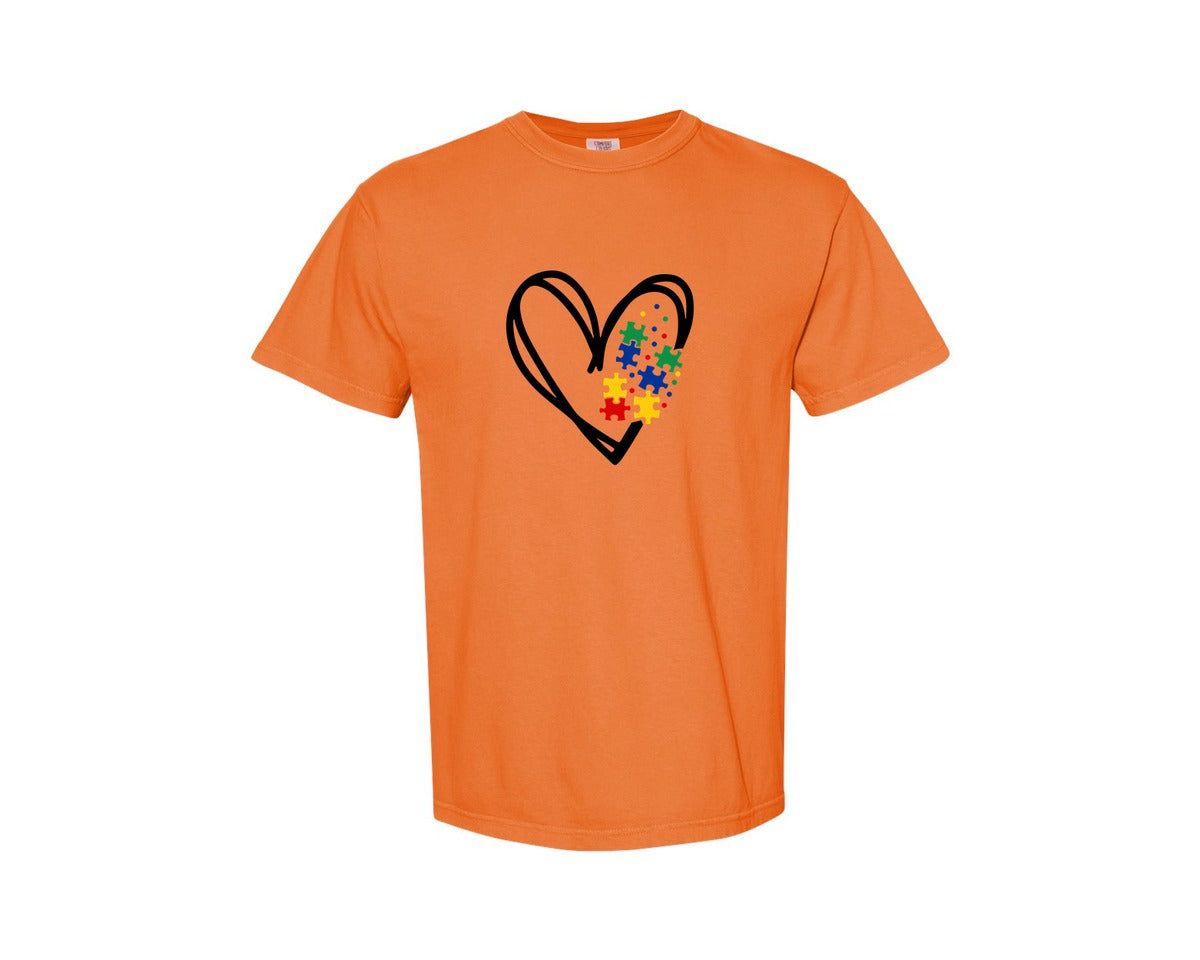 brand:Comfort Colors|color:Burnt Orange|Autism Heart Autism Puzzle Graphic T-Shirt