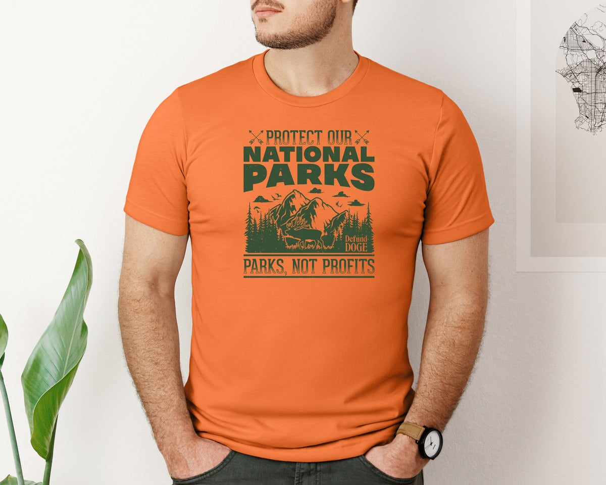 brand:Bella Canvas|color:Burnt Orange|Protect Our National Parks Defund Doge 2 Graphic T-Shirt