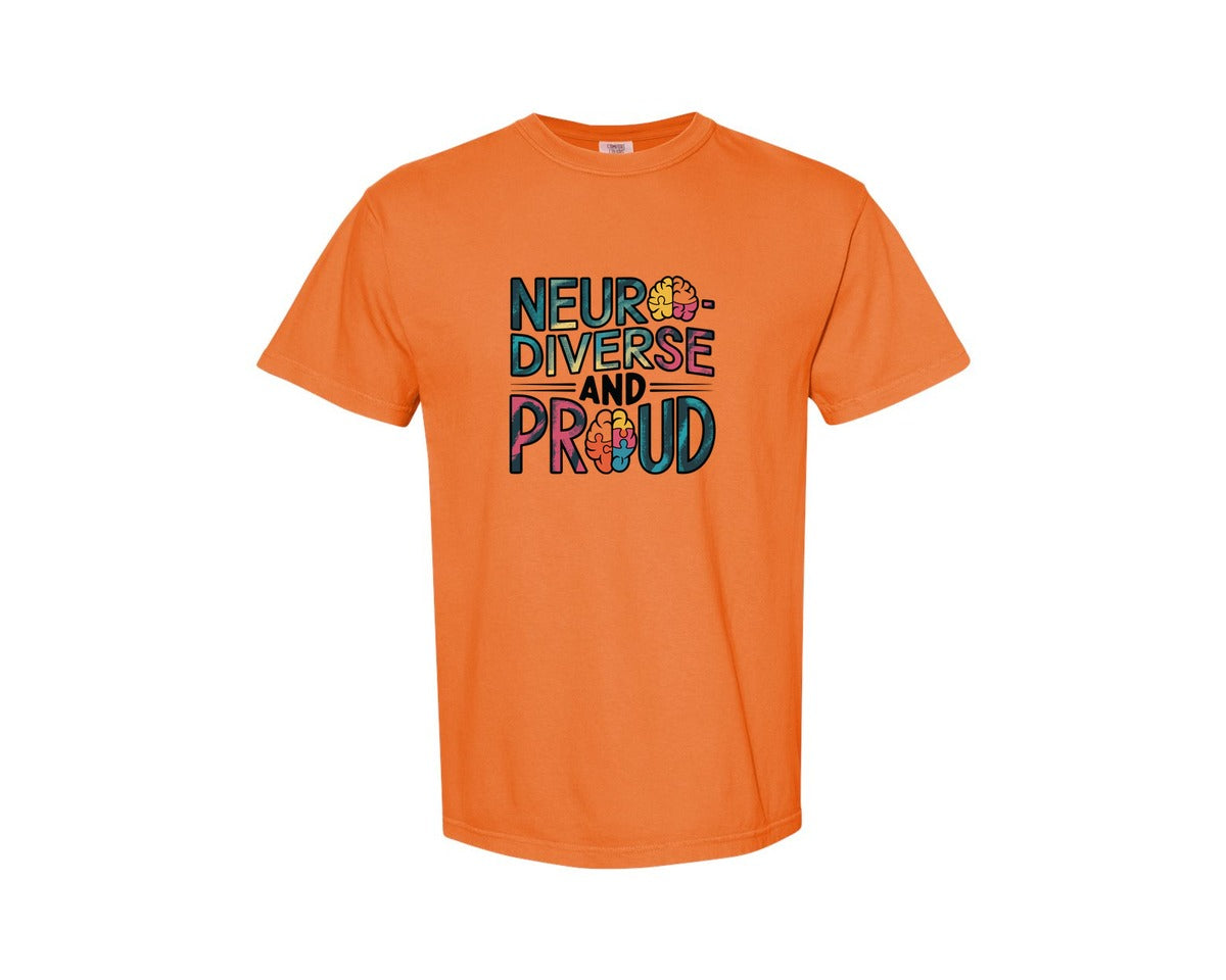 brand:Comfort Colors|color:Burnt Orange|Neuro Diverse And Proud Autism Shirt Graphic T-Shirt