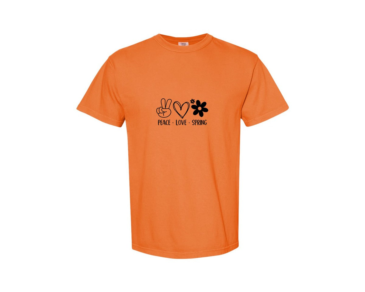 brand:Comfort Colors|color:Burnt Orange|Peace Love Spring 4 Graphic T-Shirt