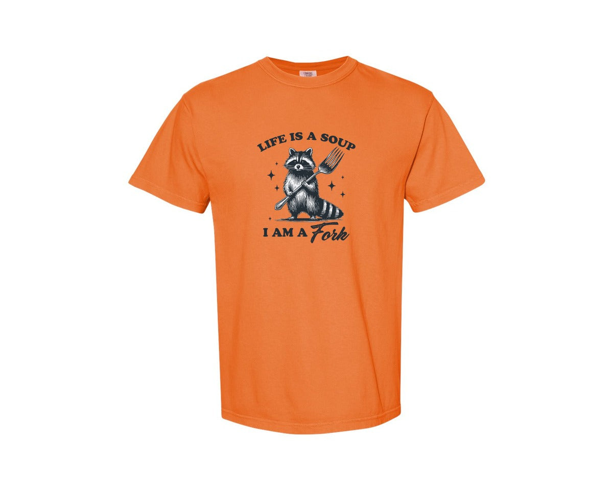 brand:Comfort Colors|color:Burnt Orange|Life Is A Soup I Am A Fork Raccoon Shirt Graphic T-Shirt