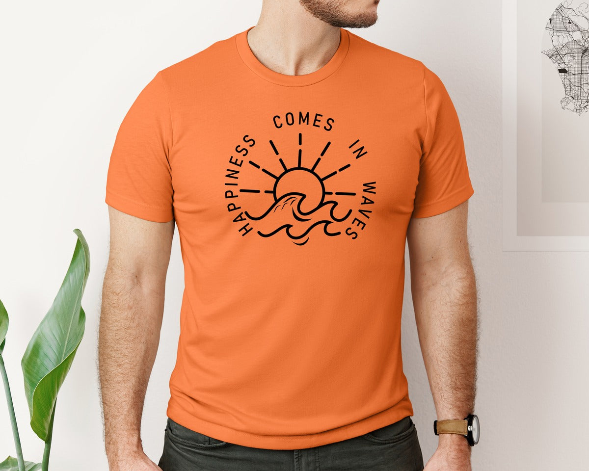 brand:Bella Canvas|color:Burnt Orange|Happiness Comes In Waves Graphic T-Shirt
