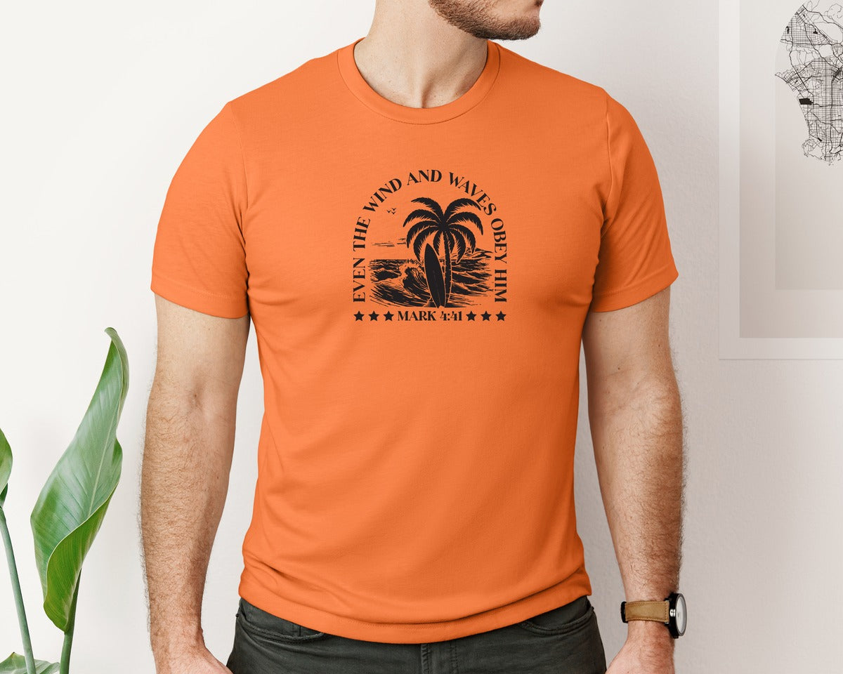 brand:Bella Canvas|color:Burnt Orange|Wind And Waves Obey Him Mark 441 Graphic T-Shirt