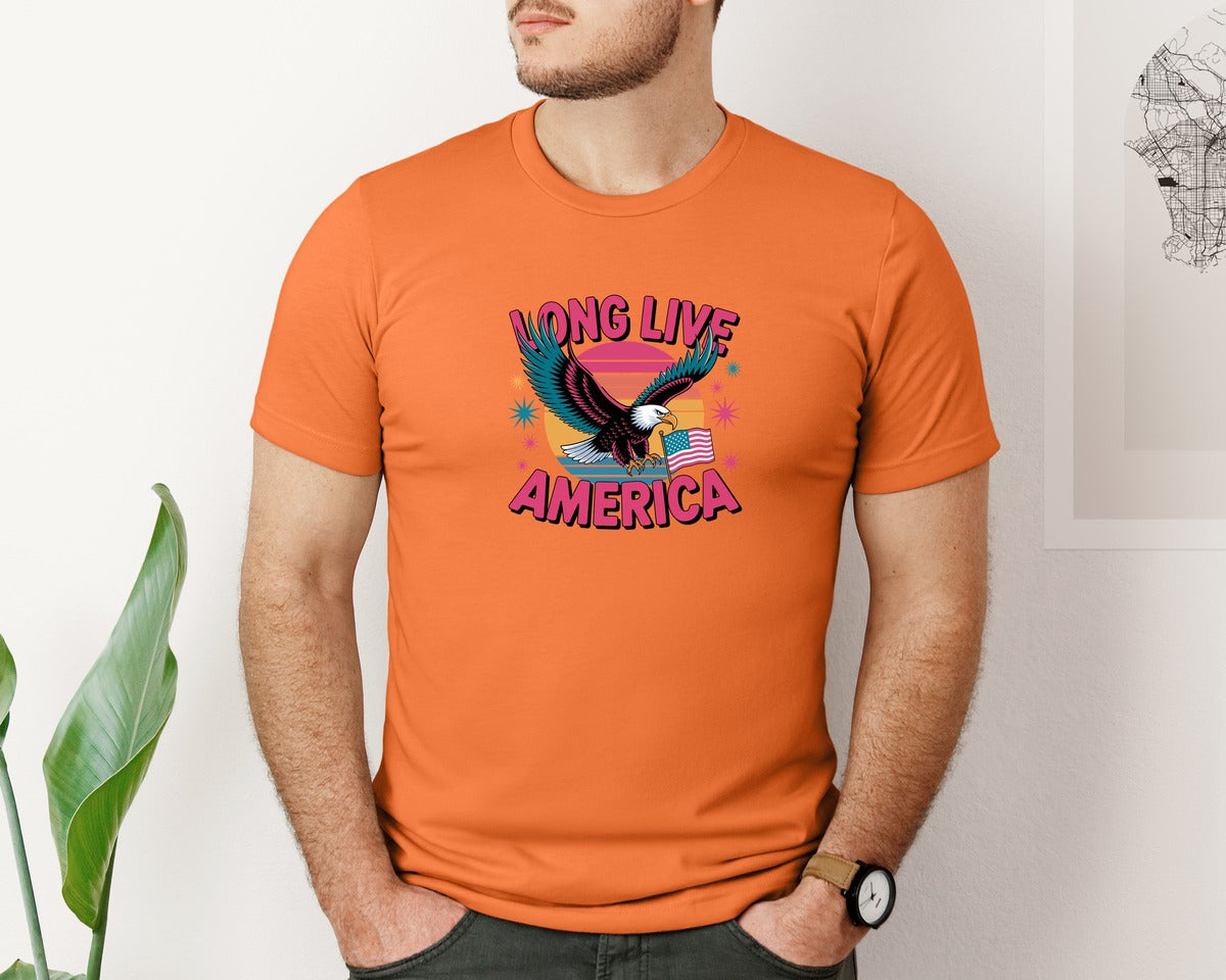brand:Bella Canvas|color:Burnt Orange|Long Live America Graphic T-Shirt
