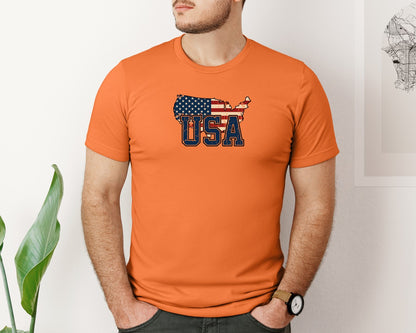 brand:Bella Canvas|color:Burnt Orange|America Usa Map 4Th Of July Patriotic Graphic T-Shirt