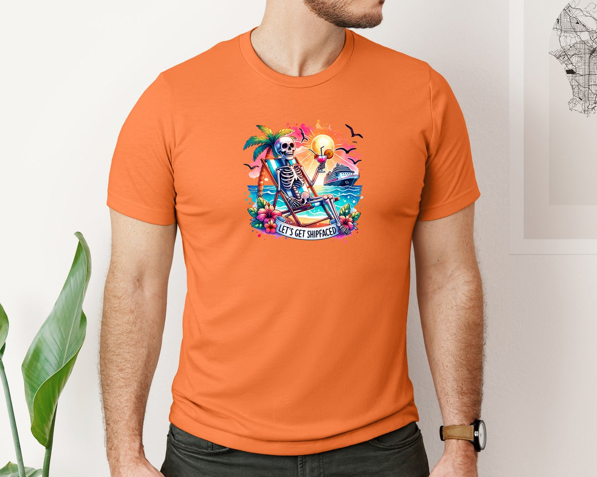 brand:Bella Canvas|color:Burnt Orange|Cruise Skeleton Funny Graphic T-Shirt