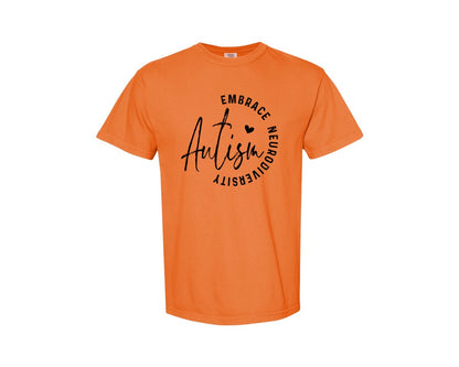 brand:Comfort Colors|color:Burnt Orange|Embrace Neurodiversity Autism Graphic T-Shirt