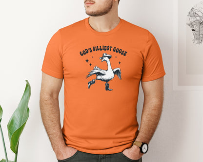 brand:Bella Canvas|color:Burnt Orange|Gods Silliest Cowboy Goose Dancing Shir Graphic T-Shirt