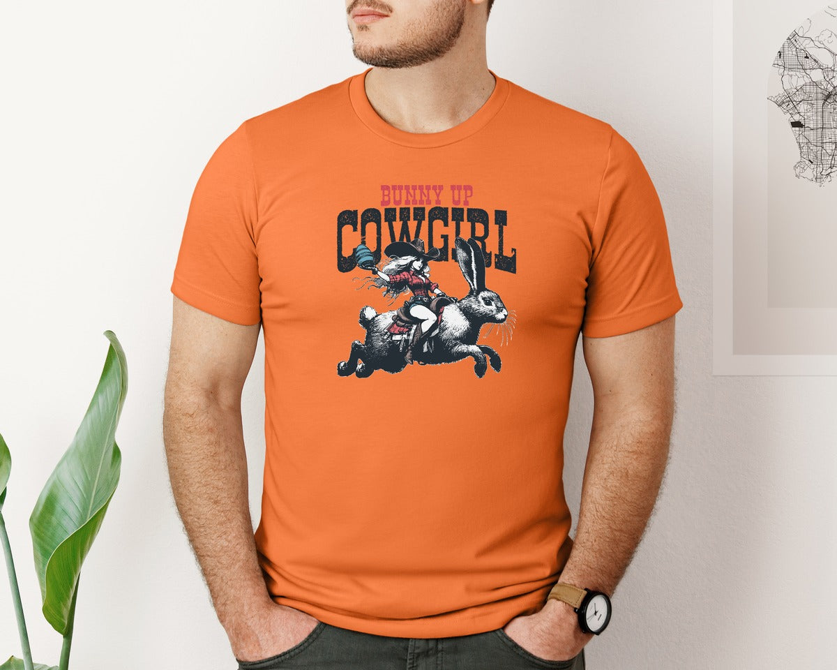 brand:Bella Canvas|color:Burnt Orange|Bunny Up Cowgirl Easter Egg Shirt Graphic T-Shirt