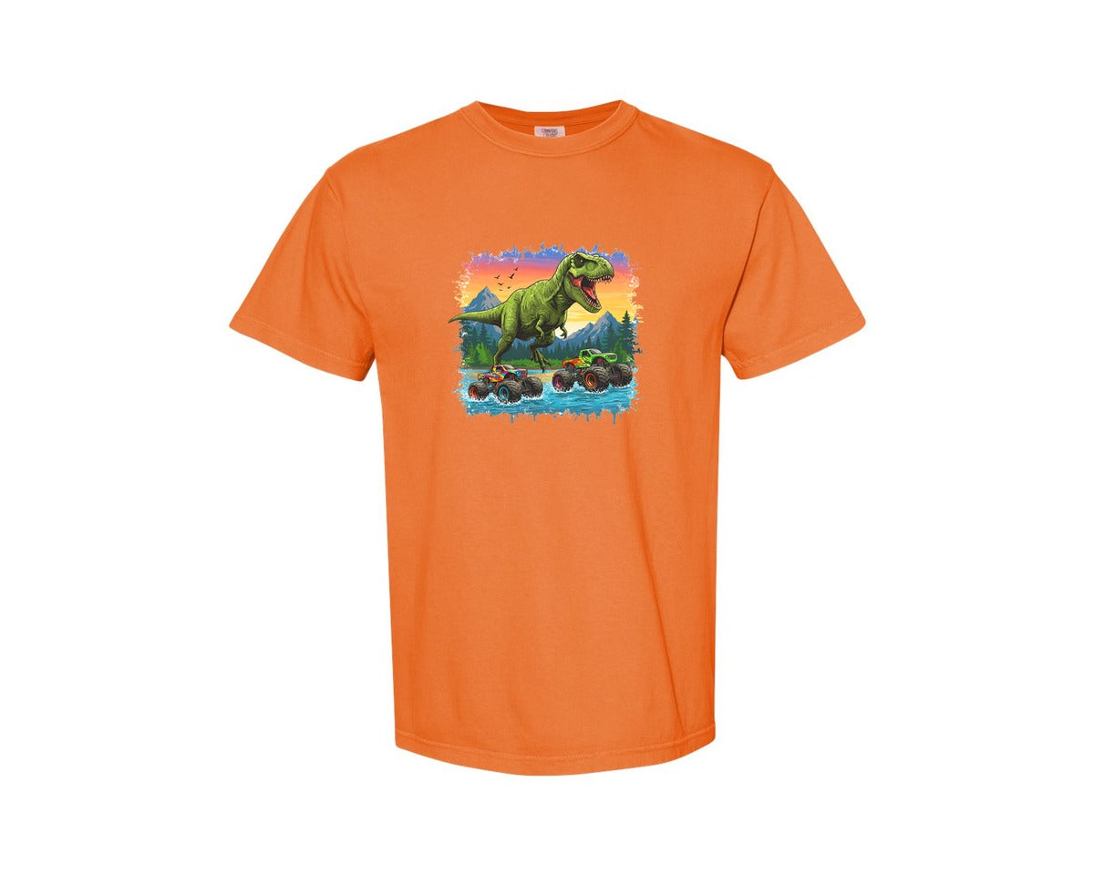 brand:Comfort Colors|color:Burnt Orange|Dinosaur Monster Truck T Rex Graphic T-Shirt