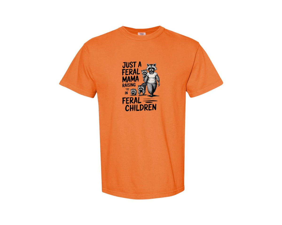 brand:Comfort Colors|color:Burnt Orange|Funny Mothers Day Raccoon Mama Tired Graphic T-Shirt