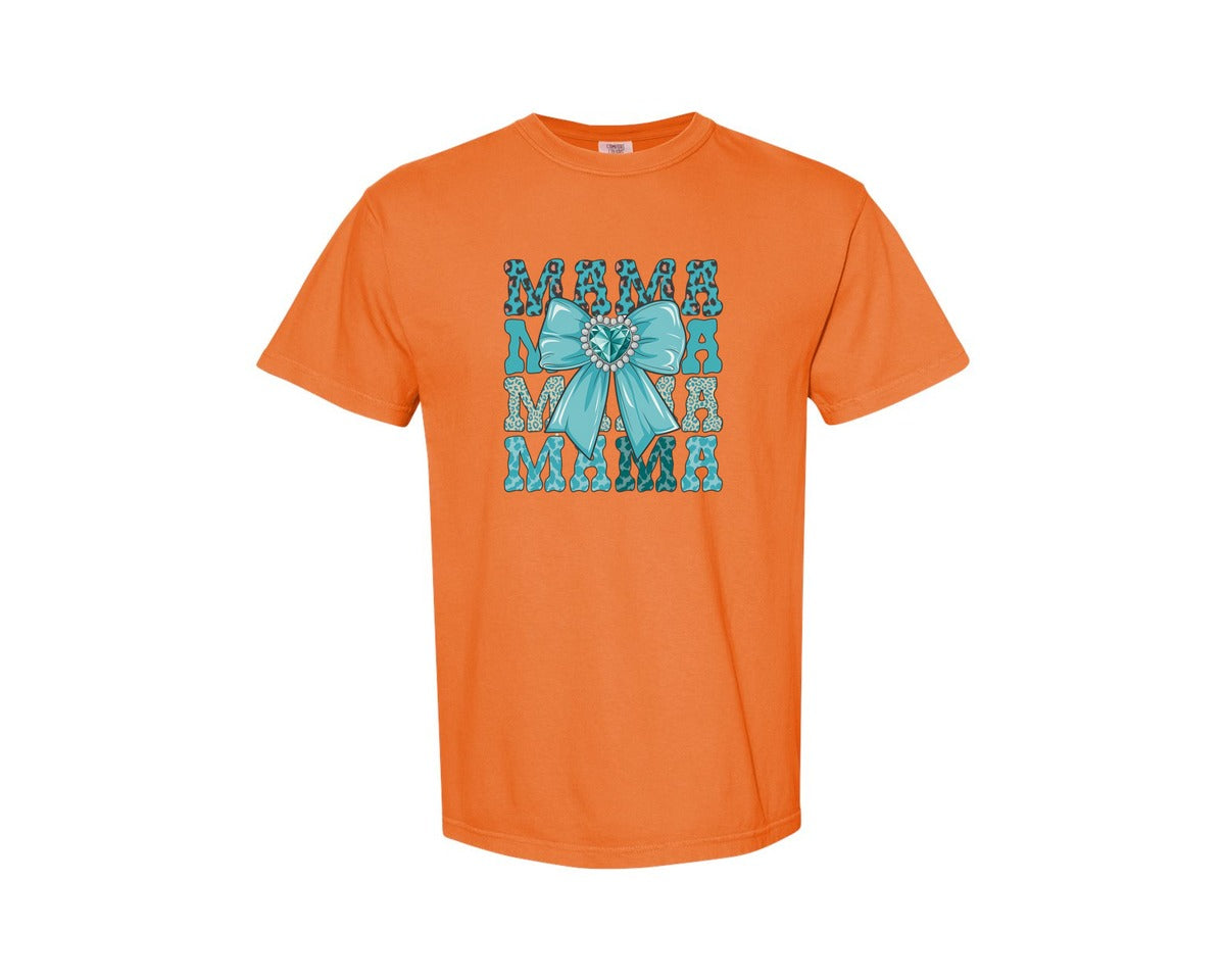 brand:Comfort Colors|color:Burnt Orange|Trendy Mama Leopard Print Bow 3 Graphic T-Shirt