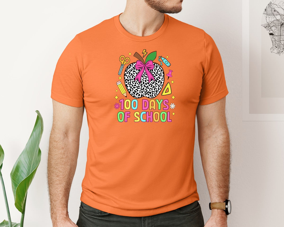 brand:Bella Canvas|color:Burnt Orange|Coquette 100 Days Of School Graphic T-Shirt