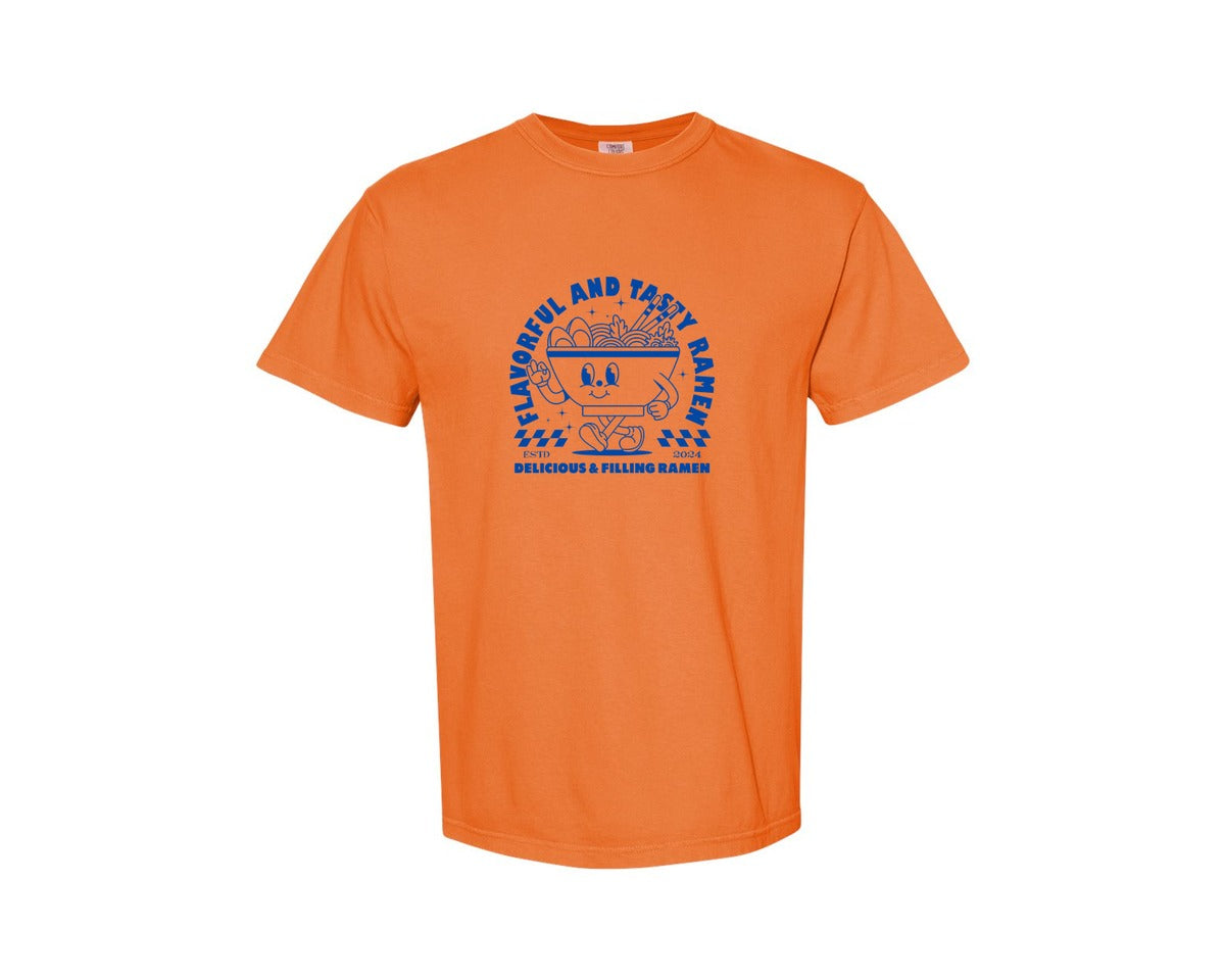 brand:Comfort Colors|color:Burnt Orange|Retro Ramen Noodle Cartoon Mascot Design Graphic T-Shirt