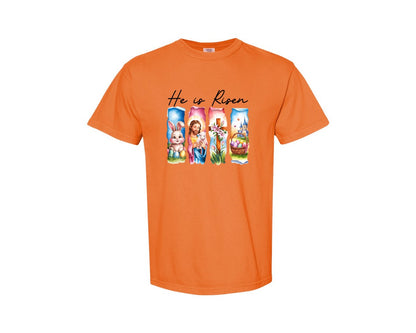 brand:Comfort Colors|color:Burnt Orange|He Is Risen Easter Jesus Christian Graphic T-Shirt