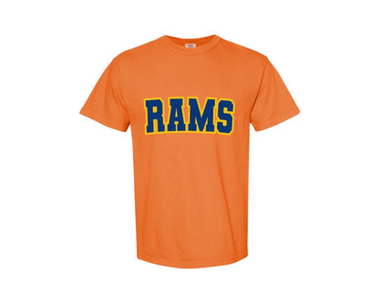 brand:Comfort Colors|color:Burnt Orange|Rams Varsity Curved Sports Graphic T-Shirt