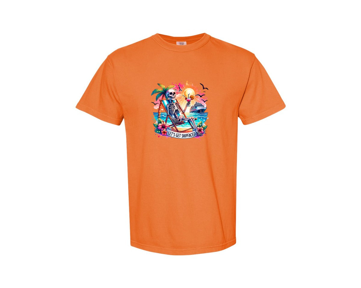 brand:Comfort Colors|color:Burnt Orange|Cruise Skeleton Funny Graphic T-Shirt