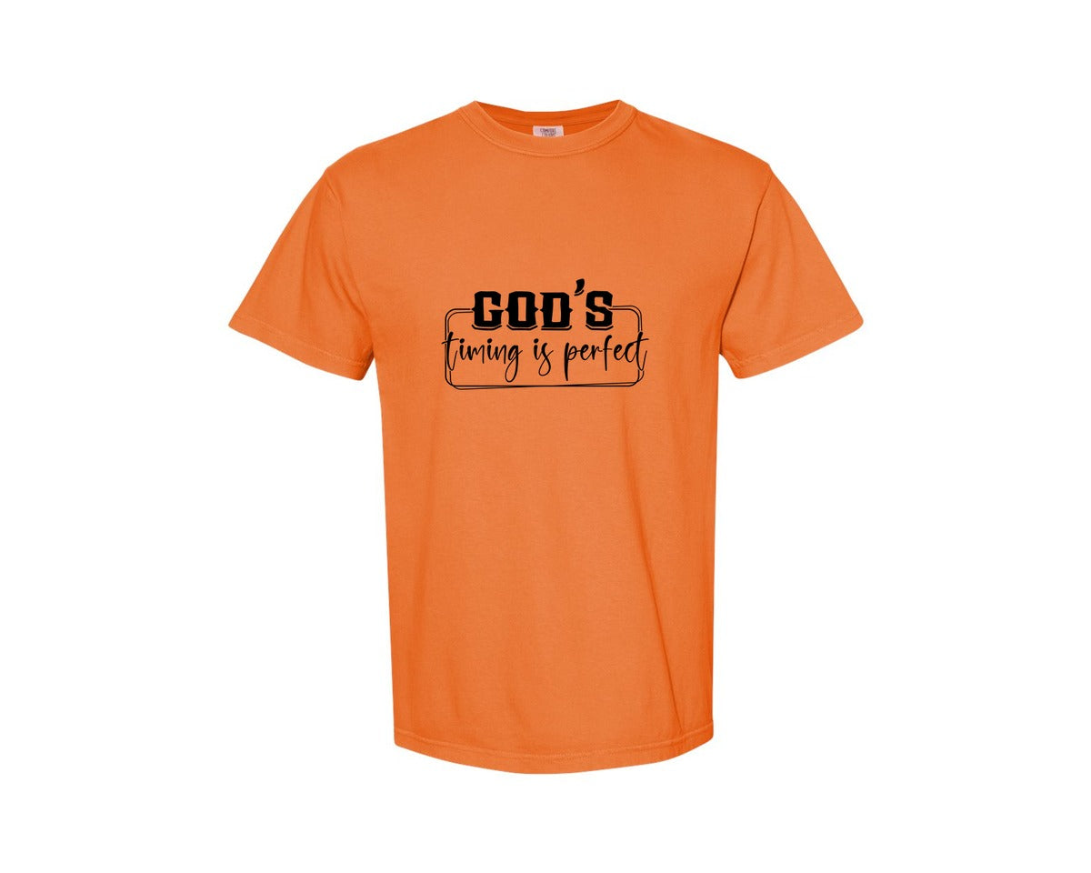 brand:Comfort Colors|color:Burnt Orange|Gods Timing Is Perfect Sleeve Design Graphic T-Shirt