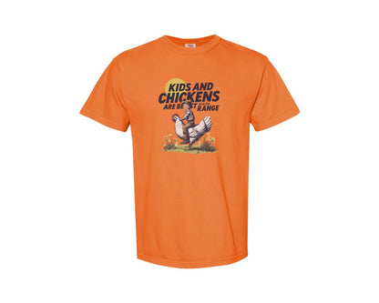 brand:Comfort Colors|color:Burnt Orange|Kids And Chickens Vintage Farm Graphic T-Shirt