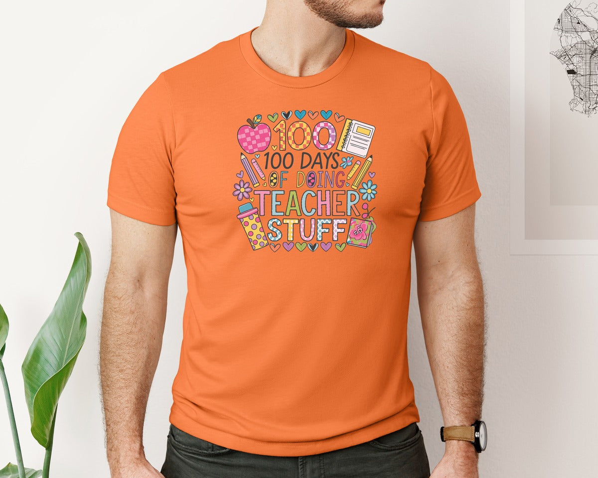 brand:Bella Canvas|color:Burnt Orange|100 Days Of School 57 Graphic T-Shirt