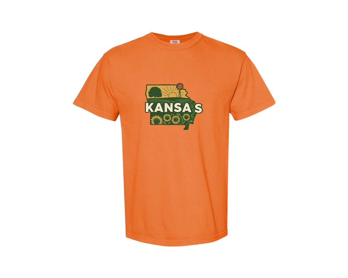 brand:Comfort Colors|color:Burnt Orange|Kansas State Map 2 Graphic T-Shirt
