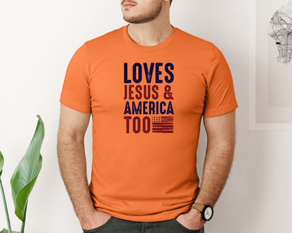 brand:Bella Canvas|color:Burnt Orange|Loves Jesus And America Too Jesus Graphic T-Shirt